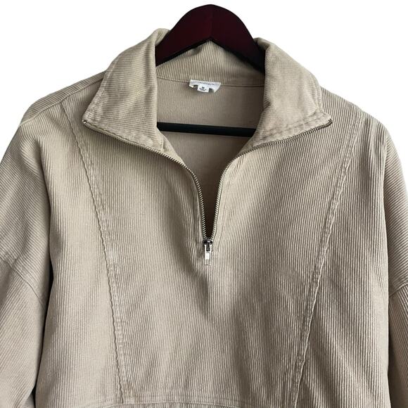 Le Lis Women‎ Top M Beige Collared 1/4 Zip Popover Corduroy Shacket Gorpcore - Picture 6 of 16